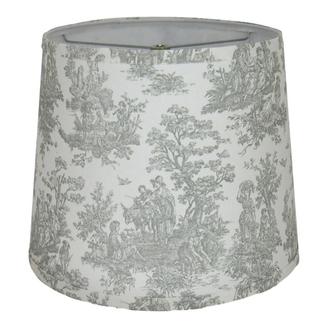 10" Gray Toile Drum Lamp Shade For Sale