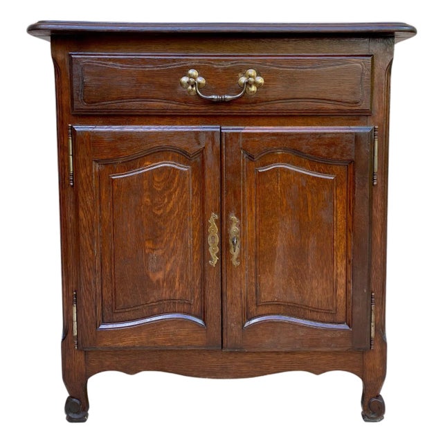 Mid-Century French Walnut Side Table with One Drawer and Double Door, 1950s For Sale