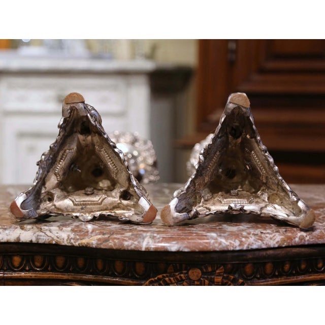 Pair 19th Century French Louis XV Silvered Church Candlesticks With Wax Candles For Sale - Image 12 of 13