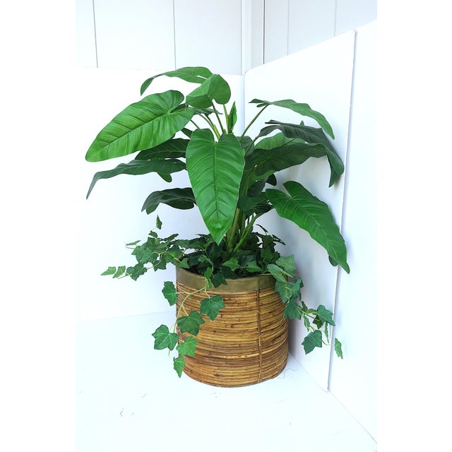 Gabriella Crespi Wicker and Brass Cachepot or Wastebasket Crespi Style For Sale - Image 4 of 10