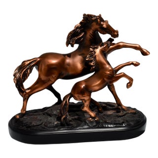 Mare and Foal Horse Statue Rearing Sculpture Western Equestrian Figurine Bronze For Sale