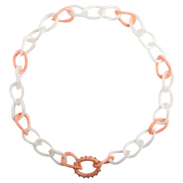Miriam Salat Resin Link Beach Necklace, 18K & Sterling Silver & White Topaz For Sale - Image 15 of 18