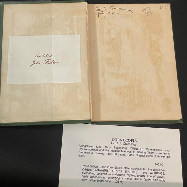 Victorian Victorian Era Society Book Titled “Dinners, Ceremonious and Unceremonious, and the Modern Methods of Serving Them" by Abby Buchanan Longstreet For Sale - Image 3 of 11