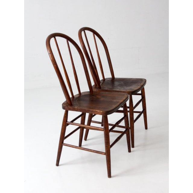 Vintage Windsor Bow Back Dining Chairs by Square Brand Pair For Sale - Image 14 of 18