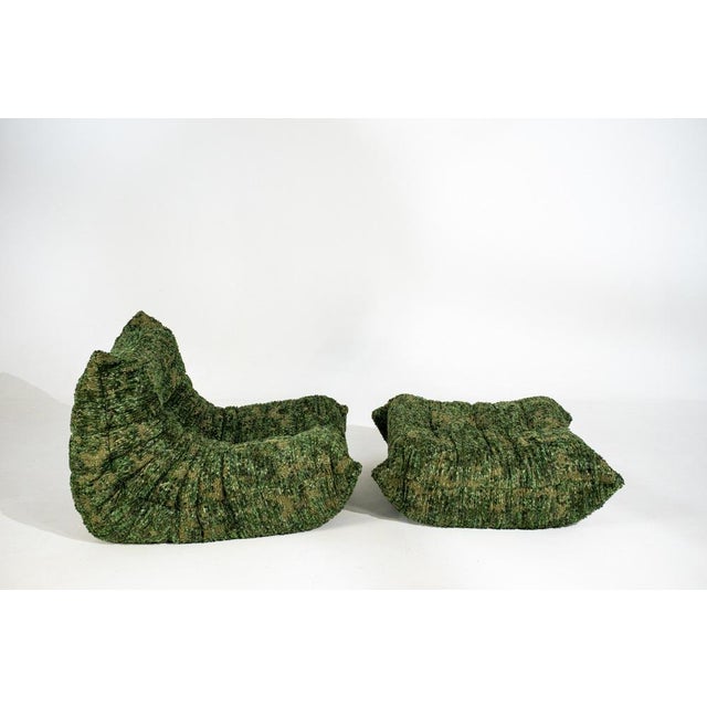 Togo Lounge Chair and Pouf in Heritage Wave Fabric by Michel Ducaroy for Ligne Roset, 1973, Set of 2 For Sale - Image 17 of 17