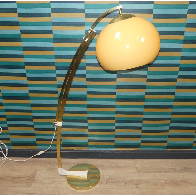 Mid-Century Modern Space Age Adjustable Arc Floor Lamp in Gold Chrome Plating with Acrylic Glass Shade from Sölken Leuchten, 1970s For Sale - Image 3 of 14