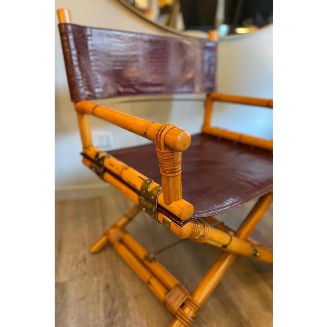 Wood Director's Chair in Leather and Brass by Ryda Levi McGuire, 1960s For Sale - Image 7 of 18