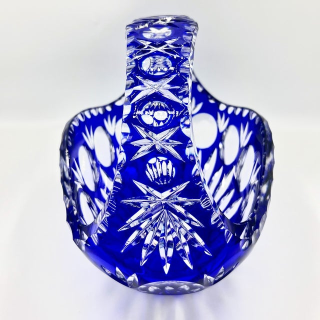 Vintage Crystal Basket Bowl in Cobalt Blue, 1960s For Sale - Image 10 of 13