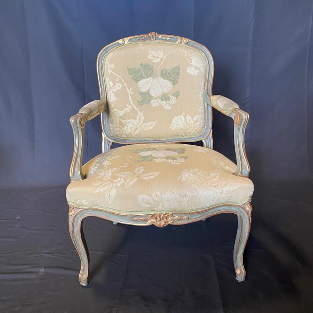 Wood French Louis XV Painted Sofa and Two Fauteuils Parlor -Set of 3 For Sale - Image 7 of 12