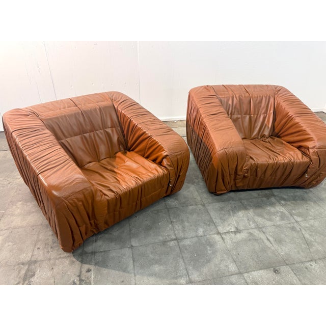Animal Skin Pair of Vintage Piumino Armchairs by De Pas, d'Urbino & Lomazzi in Leather, Italy, 1970's For Sale - Image 7 of 10