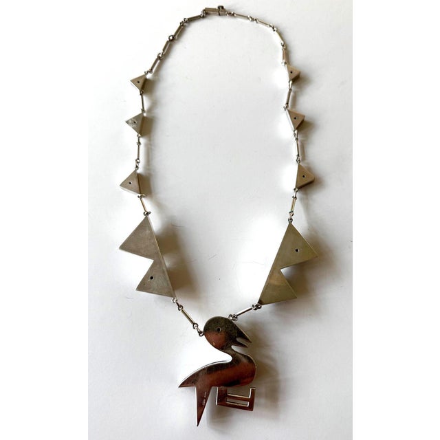 Modern Bird Motif Sterling Silver Necklace and Earrings Set Graziella Laffi For Sale In Atlanta - Image 6 of 14