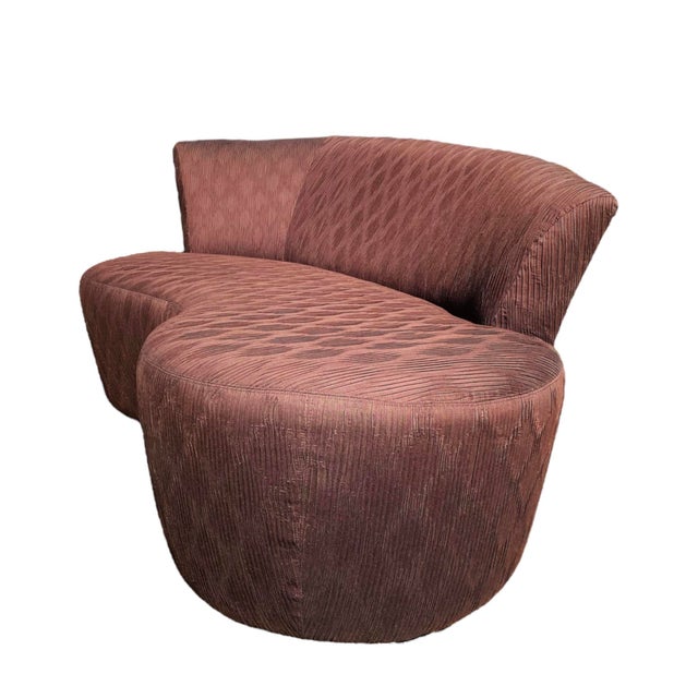Wood 1990 Postmodern Kagan Style Biomorphic Kidney Bean Shaped Curved Platform Sofa For Sale - Image 7 of 10