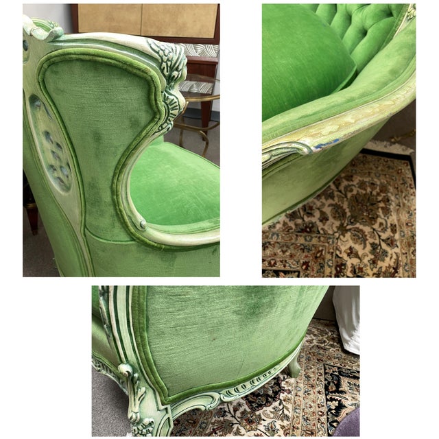 Vintage Shabby Chic Victorian Velvet Upholstered Wing Chair Chairish