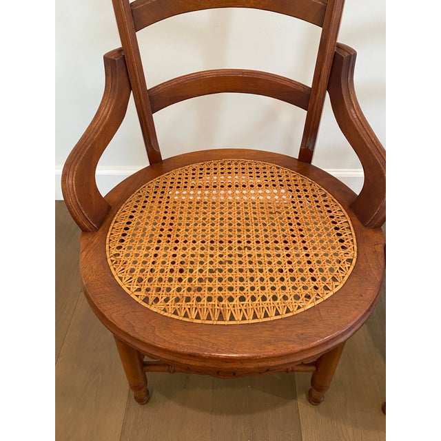 Brown Pair of Late Victorian Early Edwardian Cane Seat Chairs With Carved Tulip Motif For Sale - Image 8 of 17