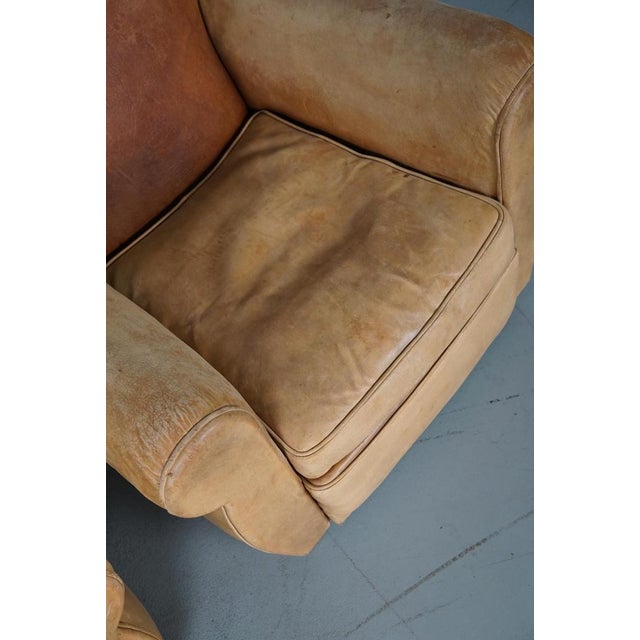 French Club Armchairs with Leather File Mustache Cognac, 1940s, Set of 2 For Sale - Image 6 of 18
