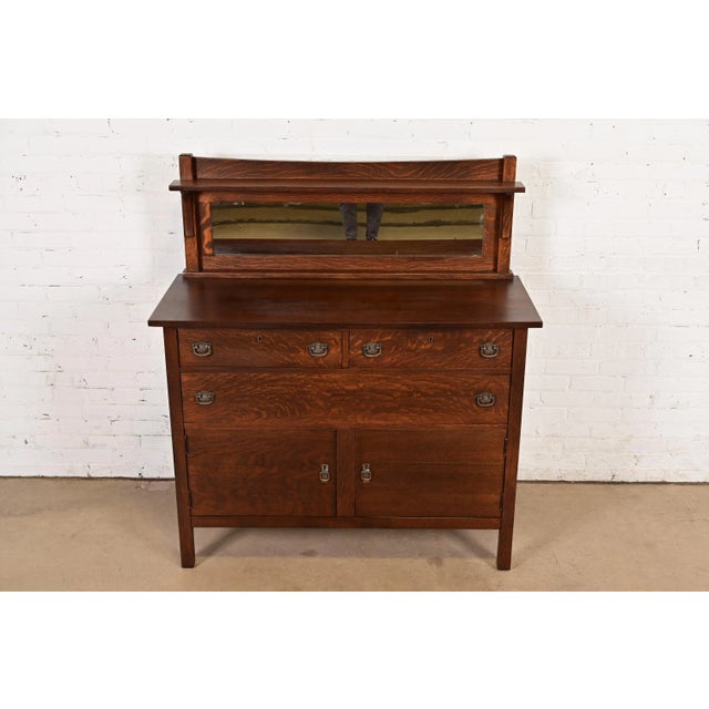 A gorgeous antique Mission or Arts & Crafts sideboard, buffet server, or bar cabinet In the manner of Stickley Brothers...