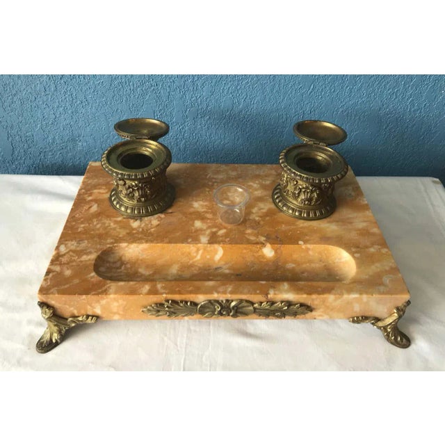 Late 19th Century 19th Century Sienna Marble Inkwell For Sale - Image 5 of 13