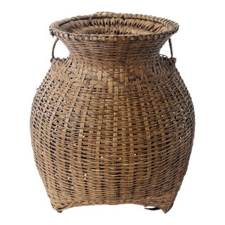 Vintage 1960s Philippines Alat Fish Creel Bamboo Basket & Funnel For Sale