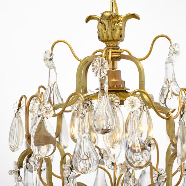 Brass French Crystal Drop Pendant, Antique Brass, Circa 1920 For Sale - Image 8 of 9