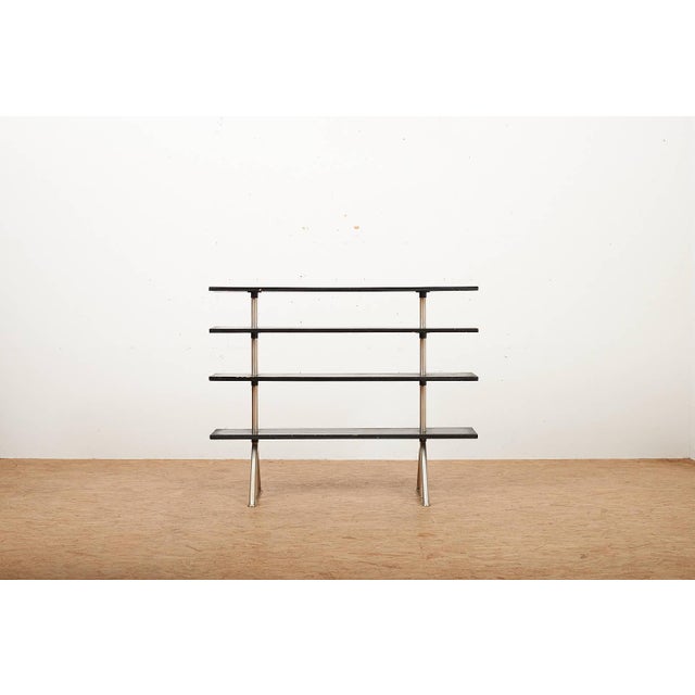 Freestanding Shelving Unit in Nickel-Plated Steel Tube Frame and Wood Shelves, 1930s, in Good conditions. Designed 1920 to...