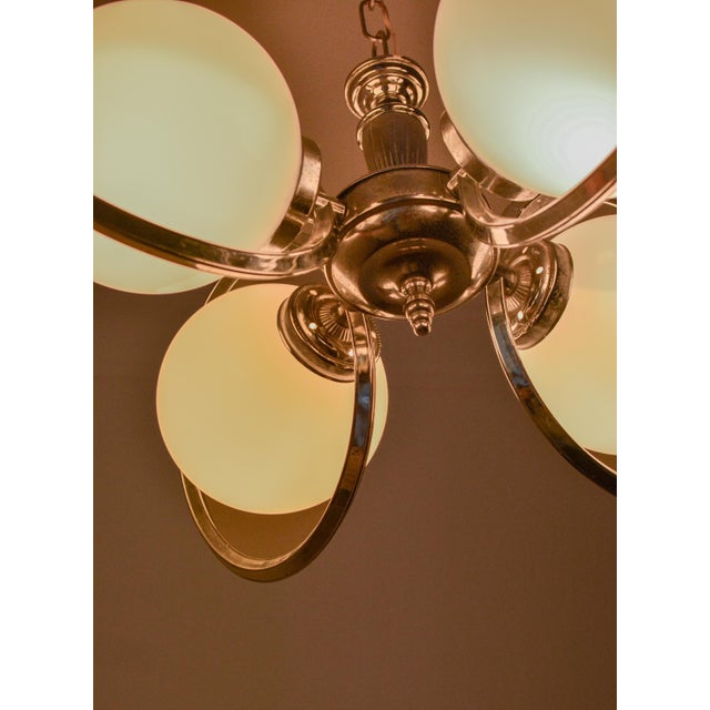 Metal Vintage Chrome Opaline Glass Globe Chandelier, 1970s For Sale - Image 7 of 9