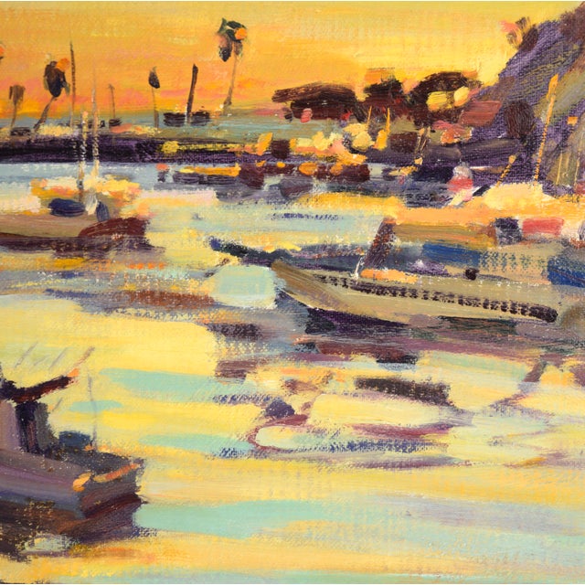 "Santa Catalina Island Harbor" Seascape at Sunset in Oil on Artist's Panel by Gary Schildt For Sale In Monterey, CA - Image 6 of 9