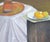 Still life of an interior with lemons and draped cloth by James Pollock (American, 20th Century). Signed and dated "Jim...