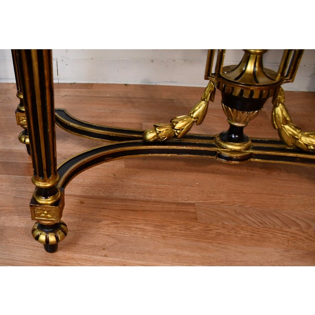 Ebony 1880s Antique French Louis XVI Gold Gilt and Ebonized Carved Wood & Marble Top Console Table For Sale - Image 8 of 18