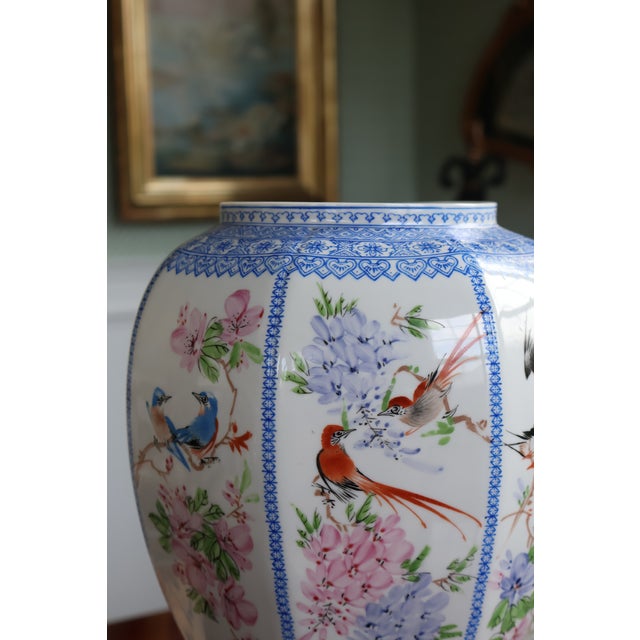 Ceramic Vintage Jingdezhen Hand-Painted Eggshell Porcelain Bird-and-Flower Lantern Lamp For Sale - Image 7 of 18