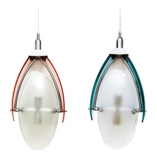Two-Lights Pendants in Blue and Red Tinted-Altuglass Fin from Cristal Arte, Set of 2 For Sale