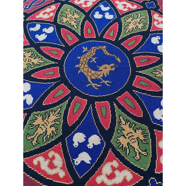 Orange Antique French Needlepoint Round Tapestry, 1890s For Sale - Image 8 of 16