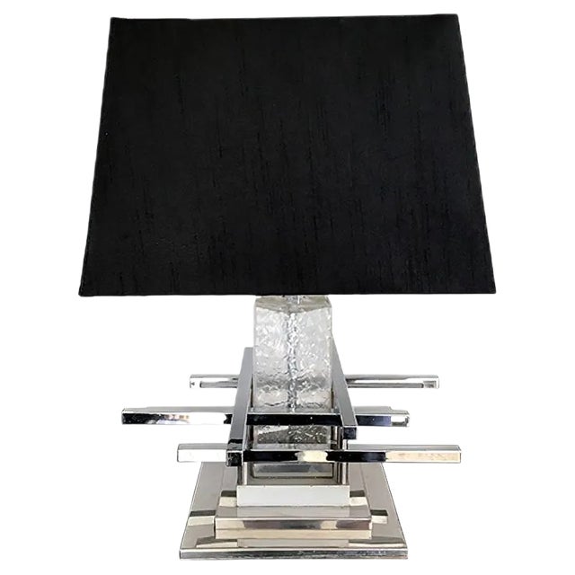 Italian Chrome and Glass Table Lamp, 1970s For Sale