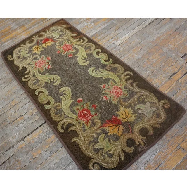 Special Greige Ground Color With Lovely Floral Design Antique American Hooked Rug For Sale - Image 12 of 12
