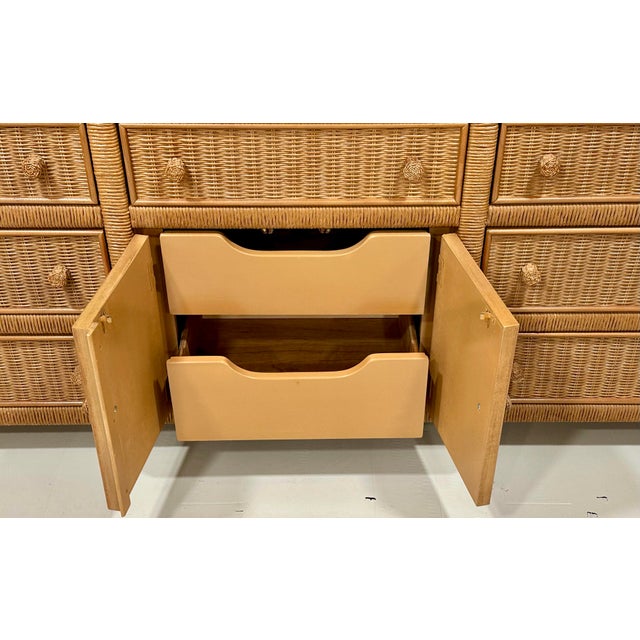 1970s Henry Link for Lexington Woven Rattan & Wicker Triple Dresser For Sale - Image 11 of 11