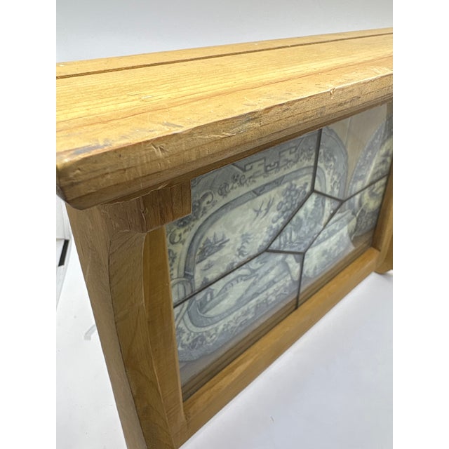 Brown Pine Wood Shelf With Chinoiserie Glass Design For Sale - Image 8 of 11