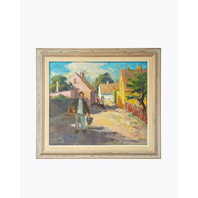 1970s Svend Nielsen, Scene from Everyday Life on Bornholm with Fisherman Carrying a Bucket of Catch, 1970s, Oil on Canvas, Framed For Sale - Image 5 of 5