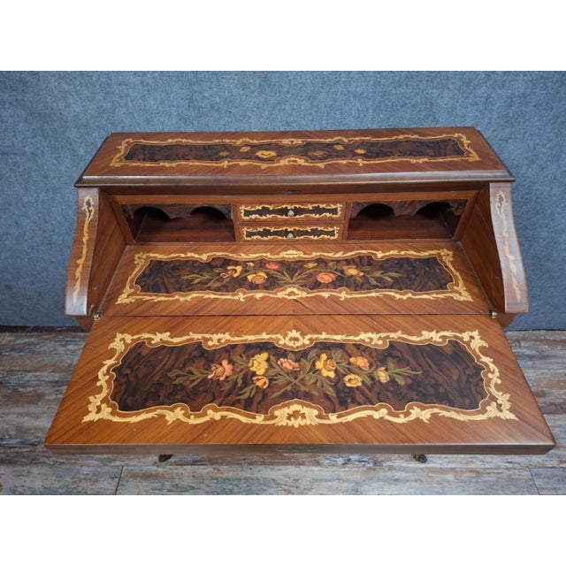 Antique Louis XV Venetian Marquetry Slant-Front Desk Secretary For Sale - Image 6 of 14