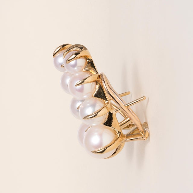 Modern Vintage White Pearl Ear Climber Earrings 18k Yellow Gold, A Pair For Sale - Image 3 of 4