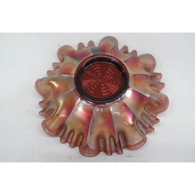 Fenton Carnival Glass Amethyst Ribbon Tie Iridescent Crimped Candy Bowl For Sale In Miami - Image 6 of 12