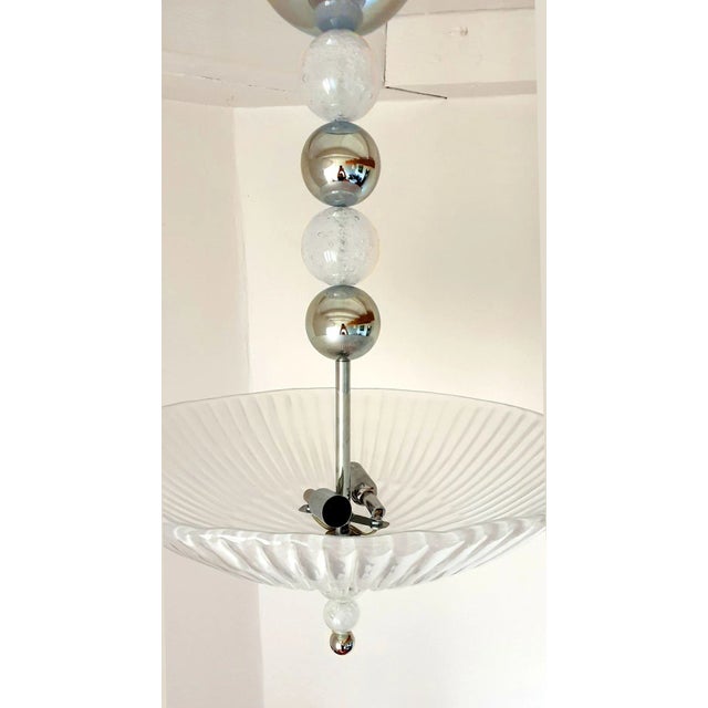 White Murano Glass and Chrome Chandelier, Italy 1970s For Sale - Image 8 of 8