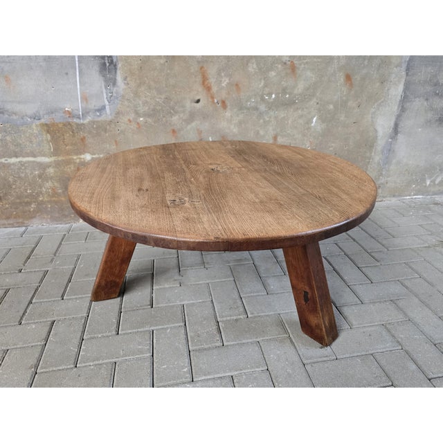Large Mid-Century Modern Round Oak Coffee Table, 1970s For Sale - Image 13 of 13
