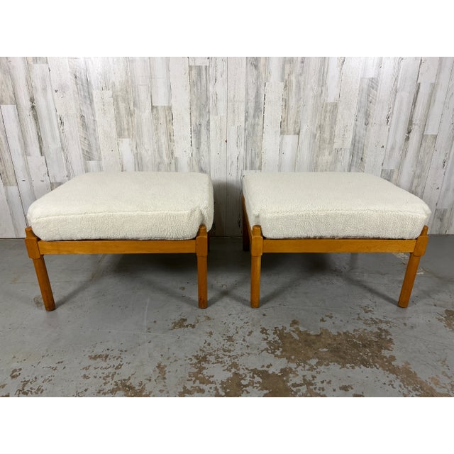 "Tremme" Ottoman Attributed to Børge Mogensen For Fritz Hansen. New foam and Teddy faux fur upholstery. No makers mark.