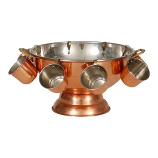 Copper Punch Bowl With 8 Cups For Sale