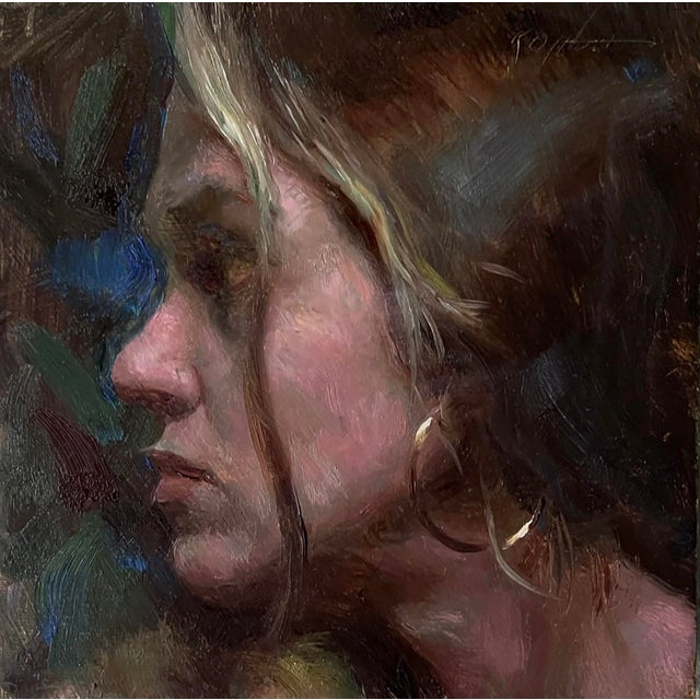 Self by Karen Offutt | Oil on Panel Portrait of a Woman's Profile For Sale