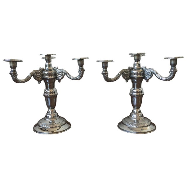 Silver Pair of Four-Armed Art Deco Candlesticks, 1930s-1940s, Sweden For Sale - Image 8 of 8