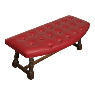 Jacobean Style Oak Tufted Seat Bench For Sale