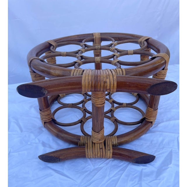 Boho Chic Tiki Bar Seven Bottle Wine Rack, Wine Storage Wine Basket in Wicker & Bamboo For Sale - Image 4 of 8