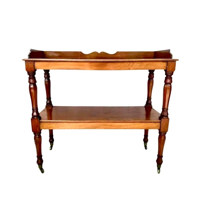 Wood English Two-Tiered Walnut Serving Trolley For Sale - Image 7 of 14