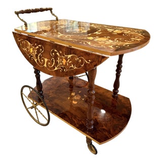Sorrento Marquetry Drop-Leaf Bar Cart (Walnut) For Sale