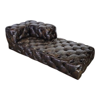 Restoration Hardware Soho Leather Chesterfield Tufted Chaise For Sale
